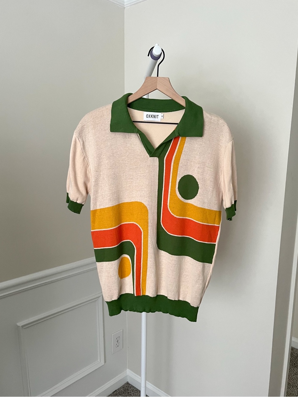 OXKNIT Retro Pullover Polo Shirt Short Sleeves Collared 70s Cotton Men’s Medium